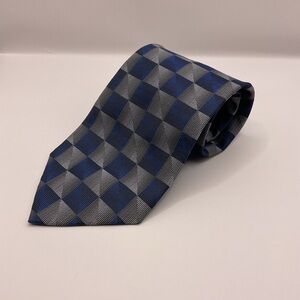 Platinum Designs Blue/Black/Gray Geometrick Squares Necktie Tie Silver 3.75 Wide